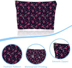 Pink Ribbons Cosmetic Bag Mini Portable Travel Toiletry Bag Organizer Makeup Brushes Aesthetic Accessories Waterproof Storage Bag for Women