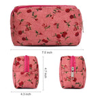 SOIDRAM 2 Pieces Makeup Bag Floral Cosmetic Bag Purple Blue Makeup Pouch Travel Toiletry Bag Organizer Cute Makeup Brushes Storage Bag for Women, White&Pink Rose