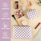 Checkered Makeup Bag, Travel Cosmetic Bag Organizer Toiletry Bag Make Up Bags with Zipper & Compartments for Women Girls, 2PCS