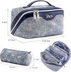 BOYATU Travel Makeup Bag Cosmetic Bags for Women: 3 Sets Large Capacity Make up Bag - Portable Toiletry Bags with Handle for Women(F-4-Dark Blue)