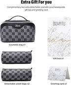 BOYATU Travel Makeup Bag for Women: Large Cosmetic Bag Set of 3 - PU Leather Make up Bag with Compartments - Compact Waterproof Toiletry Bag with Divider & Handle (D-2-Black)