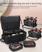 TANTO Makeup Backpack Makeup Artist Bag Professional Extra Large Cosmetic Bags Travel Train Case Storage Organizer Double-Layer Cosmetic Case with 4 Pouch and 2 Brush Bag (Black, Three)