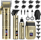 Professional Hair Clippers for Men, Cordless Beard Trimmer, Nose & Ear Hair Trimmer, Electric Shavers Barber Kit with LED Display, Hair Cutting Kit with Case, for Barber, Mens Gift