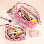 Travel Makeup Bag, Checkered Cosmetic Bag Make Up Organizer Case for Women, Small Toiletry Bag Skincare Pouch for Toiletries Accessories Brushes, 2PCS