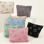 Cosmetic Bags for Women - Corduroy Cosmetic Bag Aesthetic Women Handbags Purses Smile Dots Makeup Organizer Storage Makeup Bag Girls Case Bags (A-Black)