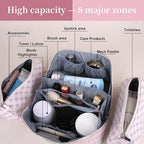 BOYATU Travel Makeup Bag Cosmetic Bags for Women: 3 Pcs Set Portable Make up Bag with Handle - Vegan Leather Toiletry Bags with Compartments - Makeup Organizer for Travel Essentials(A-2-Pink)