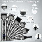 Hatteker Beard Trimmer Kit for Men Professional Hair Clipper T-Blade Beard Hair Shaver Nose Trimmer Hair Cutting Kit Body Grooming Kit Cordless 6 in 1