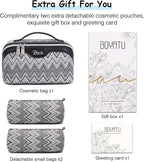 BOYATU Travel Makeup Bag for Women: Western Boho Make up Bag Set of 3 - Large Capacity Vegan Leather Cosmetic Bag - Waterproof Toiletry Bag with Compartments & Handle & Divider(J-3-Black)