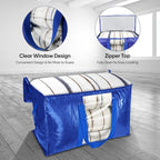 BALEINE 8-Pack Oversized Moving Bags with Reinforced Handles, Heavy-Duty Storage Tote Moving Supplies for Packaging, Camping (Blue w/Window, 8-Pack)
