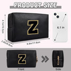 Small Initial Preppy Makeup Bag Cosmetic Case, Personalized Cute Black Chenille Letter Travel Toiletry Zipper Pouch, Waterproof PU Leather Make Up Organizer Gifts for Women Girl Female Mom(Letter Z)