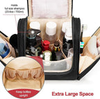 Hanging Travel Toiletry Bag for Women and Men, 6 Organizer Compartments, Large Toiletries essentials, Bathroom Cosmetic Accessories, Water-resistant Makeup Bag, Holds Full-Size Shampoo, Black