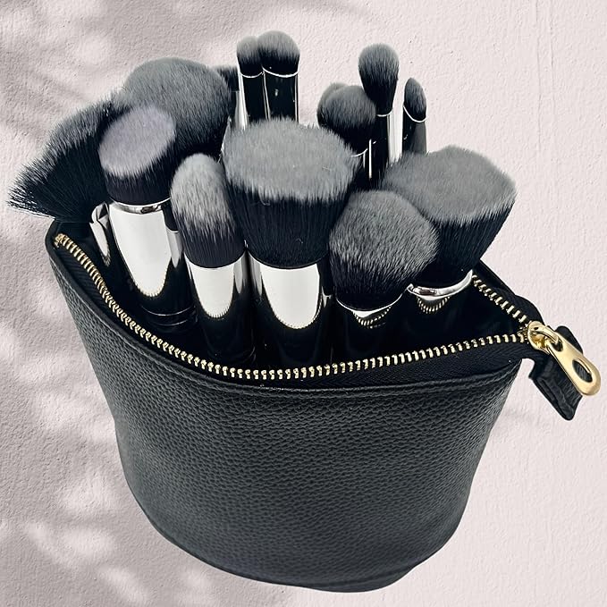 JAZD Convertible Travel Makeup Brush Bag, Stand-Up Brush Holder Pouch For Easy Access, Cosmetic Case Organizer (BEIGE)