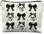 Coquette Gothic Halloween Makeup Bag, Dark Bow Skull Makeup Bag, Spooky Gifts for Women
