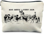 Western Makeup Bag, Western Gifts for Women, Cowgirl Gifts, Country Girl Gifts, Make America Cowboy Again Vintage Cosmetic Bags Toiletry Bag for Women