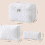 HBselect Quilted Makeup Bag, 3PCS Cotton Large Travel Makeup Bag, Cute Floral Coquette Make up Bag Cosmetic Bag Toiletry Bag for Women Girls