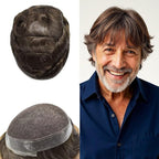 Toupee for Men French Lace Center Hairpieces Human Hair Replacement Systems Lace & Thin Skin Hair Piece Mens Toupee Hair Units for Man 8"X10" #320 3# DARK BROWN WITH 20% SYNTHETIC GREY