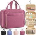 HOTOR Travel Toiletry Bag for Women & Men, Waterproof Makeup Bag with Hanging Hook and Multiple Pockets, Cosmetic Bags for Women, Travel Essentials, 12.6'' x 4.3'' x 9.9'', Rosewood-Pink