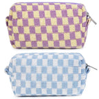 SOIDRAM 2 Pieces Makeup Bag Checkered Cosmetic Bag Purple Blue Makeup Pouch Travel Toiletry Bag Organizer Cute Makeup Brushes Storage Bag for Women