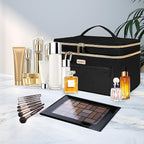 8.8L Double Layer Travel Makeup Bag Women, Large Cosmetic Case, Organizer for Travel-Size Accessories Bottles, Brushes, and Skin Care Products, Black 2.33 GAL