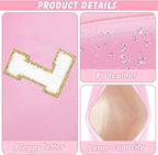 Initial Makeup Bag for Women Travel Small PU Leather Cosmetic Bag Cute Pink Personalized Preppy Chenille Letter Makeup Pouch for Purse Zippered Toiletry Organizer Makeup Case Ideal Gift（L）