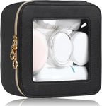 Small Clear Makeup Bag for Purse, Cute Mini Clear Cosmetic Bag Case Organizer, TSA Approved Square Small Makeup Case Pouch with Zipper, Car Travel Purse Essentials for Women (Black,S)
