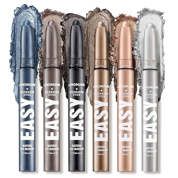 LANGMANNI Eyeshadow Stick, 6 PCS Waterproof Multi-Color Eyeshadow Pen Set, Creamy Long-Lasting Eye Makeup Kit, Natural & Shimmer Shades Contour Stick, Perfect Gifts For Women (#E)