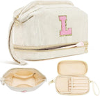 Makeup Bag for Girls Gift, Personalized Christmas Gifts Initial Women Makeup Bag for Travel, Double Layer Cosmetic Bag with Brush Organizer Preppy Make up Bag for Teen Girl Trendy - L