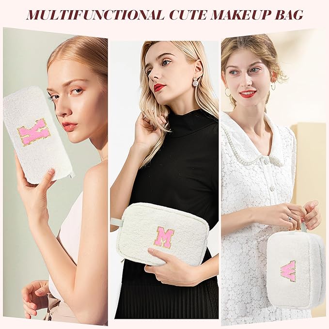 for Christmas Day Gifts, Travel Makeup Bag for Women, Initial Make Up Bag Set for 6 7 8 9 10 11 12 13 Years Old Kids Tween Girls, Large Cosmetic Skincare Bags for Birthday Gifts, White X