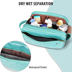 Travel Toiletry Bag for Men, Large Hanging Toiletries Organizer Bags for Women, Cruise Ship Essentials, Water-resistant Shaving Case, PU Leather Makeup Accessories, Cosmetic Dopp Kit, Lake Blue