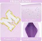 Gifts for Girls Initial Makeup Bag Personalized Cosmetic Bag with Zipper Cute Travel Toiletry Bag Waterproof PU Preppy Makeup Pouch Birthday Gift for Teen Girls Women(Purple M)