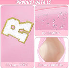Initial Makeup Bag for Women Travel Small Cosmetic Bag Personalized Preppy Chenille Letter Waterproof Pink Makeup Pouch for Purse Monogram Toiletry Bag with Zipper PU Leather Makeup Case（R）