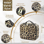 Makeup Bag with Light Up Mirror, Lighted Travel Makeup Organizer 3 Colors Adjustable Brightness, Makeup Bag with Mirror and Light, Travel Train Case Portable Cosmetic Bag for Women(Leopard)