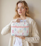 HBselect Quilted Makeup Bag, 3PCS Cotton Large Travel Makeup Bag, Cute Floral Coquette Make up Bag Cosmetic Bag Toiletry Bag for Women Girls