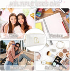 Gifts for Girls Initial Makeup Bag Personalized Cosmetic Bag with Zipper Cute Travel Toiletry Bags Waterproof PU Preppy Makeup Pouch Birthday Gift for Teen Girls Women(White L)