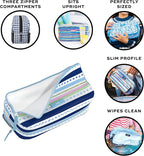 SCOUT 3-Way Toiletry Bag - Travel Makeup Pouch for Women with Three Zipper Compartments - Stands Upright, Wipes Clean