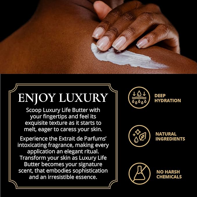 LUXURY LIFE BUTTER - Irresistibly Scented Body Butter with Hyaluronic Acid for Ultimate Moisture. Luxurious Natural Fragrance. Hydrates for a Non-Greasy Glamorous Glow, Peach Smoke, 5 oz.
