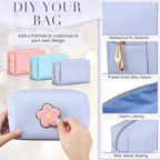 Sanwuta 9 Pcs Makeup Bags Bulk PU Double Zippers Cosmetic Bag Makeup Toiletry Christmas Small Pouch Portable Travel Organizers Case for Women Bridesmaid Party End of The Year(Pink, Blue, Purple)