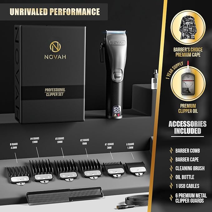 Novah Professional Hair Clippers for Men, Professional Barber Clippers, Electric Mens Cordless Hair Clipper for Barbers Haircut Kit Fade, Maquina de Cortar Cabello