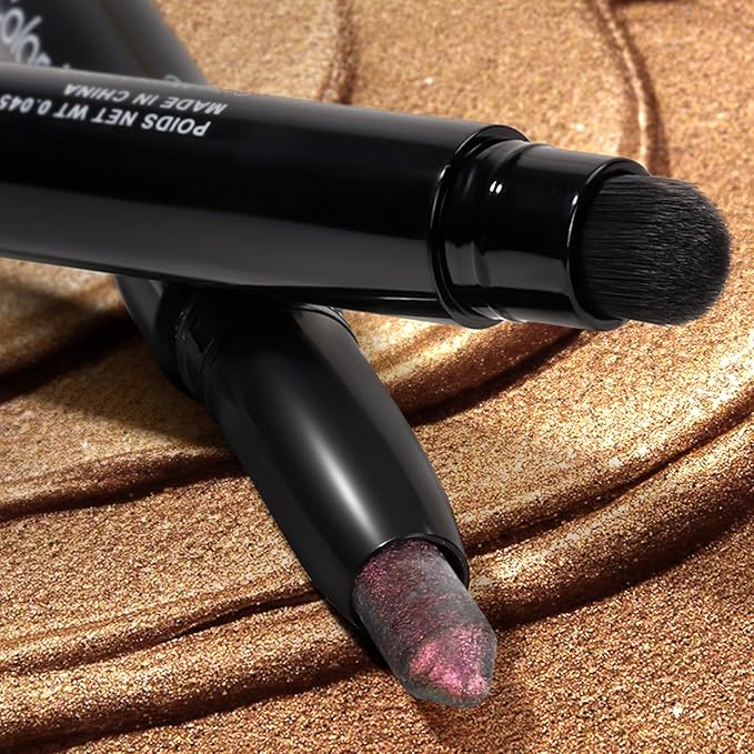 Cream Waterproof Hypoallergenic Eyeshadow Stick, long wear Metallic Glitter Matte Eye Shadow Pencil With Makeup Brush, Eye Brightener, 49 Azalea Metallic