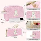 2PCS Makeup Bag with Initials, Christmas Day Gifts for Teen Girls Trendy Stuff, Personalized Cosmetic Travel Bag Pouch for Granddaughter, Cute Plush Make up Bags for Birthday - Pink S