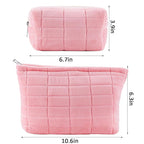 ZLFSRQ 2Pcs Makeup Bag for Women Trendy Large Capacity Cosmetic Bags Plush Pencil Case Pink Checkered Pouch for Purse Coquette Zippered Toiletry Bag Organizer Y2K Aesthetic Pencil Pouch