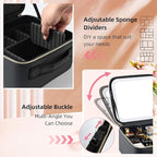 Travel Makeup Bag with LED Mirror – Waterproof Cosmetic Train Case with Adjustable Dividers, Portable Makeup Organizer and Toiletry Bag for Women, Teens & Girls Gift, Black