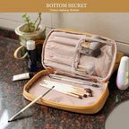Abiudeng Large Capacity Makeup Bag Ladies Cosmetic Bag Travel Bag with Compartments Portable PU Leather Travel Makeup Bag with Handle