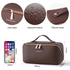 Travel Makeup Bag Travel Toiletry Bag Waterproof PU Leather Checkered Makeup Organizer Bag Woman Cosmetic Organizer Bag With Headband and Wristband Set(Black, Checkerboard pattern)