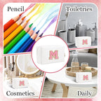 Small Personalized Letter Makeup Bag, Cute PU Leather Chenille Letters Cosmetic Bag Travel Makeup Pouch, Preppy Travel Organizer Zipper Pouch for Women&Girls（WhitePink-M）