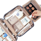NISHEL Travel Toiletry Bag for Women Large Capacity, Makeup Essentials Organizer, Hanging Case for Accessories, Cosmetics, Aegean-Blue