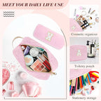 2PCS Makeup Bag with Initials, Christmas Day Gifts for Teen Girls Trendy Stuff, Personalized Cosmetic Travel Bag Pouch for Granddaughter, Cute Plush Make up Bags for Birthday - Pink A