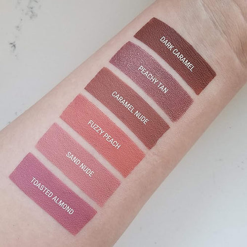 Aromi Peachy Tan Metallic Liquid Lipstick | Sepia Bronze Lip Color with Shimmery Finish, Vegan, Cruelty-free, Long-Lasting, Handmade (Peachy Tan)