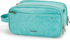 Travel Toiletry Bag for Men, Large Hanging Toiletries Organizer Bags for Women, Cruise Ship Essentials, Water-resistant Shaving Case, PU Leather Makeup Accessories, Cosmetic Dopp Kit, Lake Blue