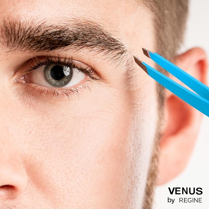 Venus by Regine Slant Tweezers - Handmade Precision Tool for Women & Men, 25-Degree Angle for Shaping Eyebrows & Grooming Facial Contours, Suitable for Eyebrow & Facial Hair Removal (Blue)